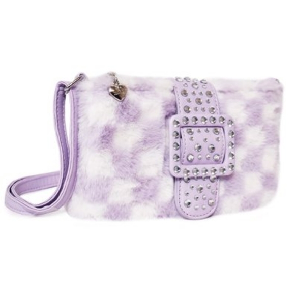 ๐บMISS GWEN's OMG ACCESSORIES Lavender & White Checkerboard Faux Fur Crossbody - Picture 3 of 9